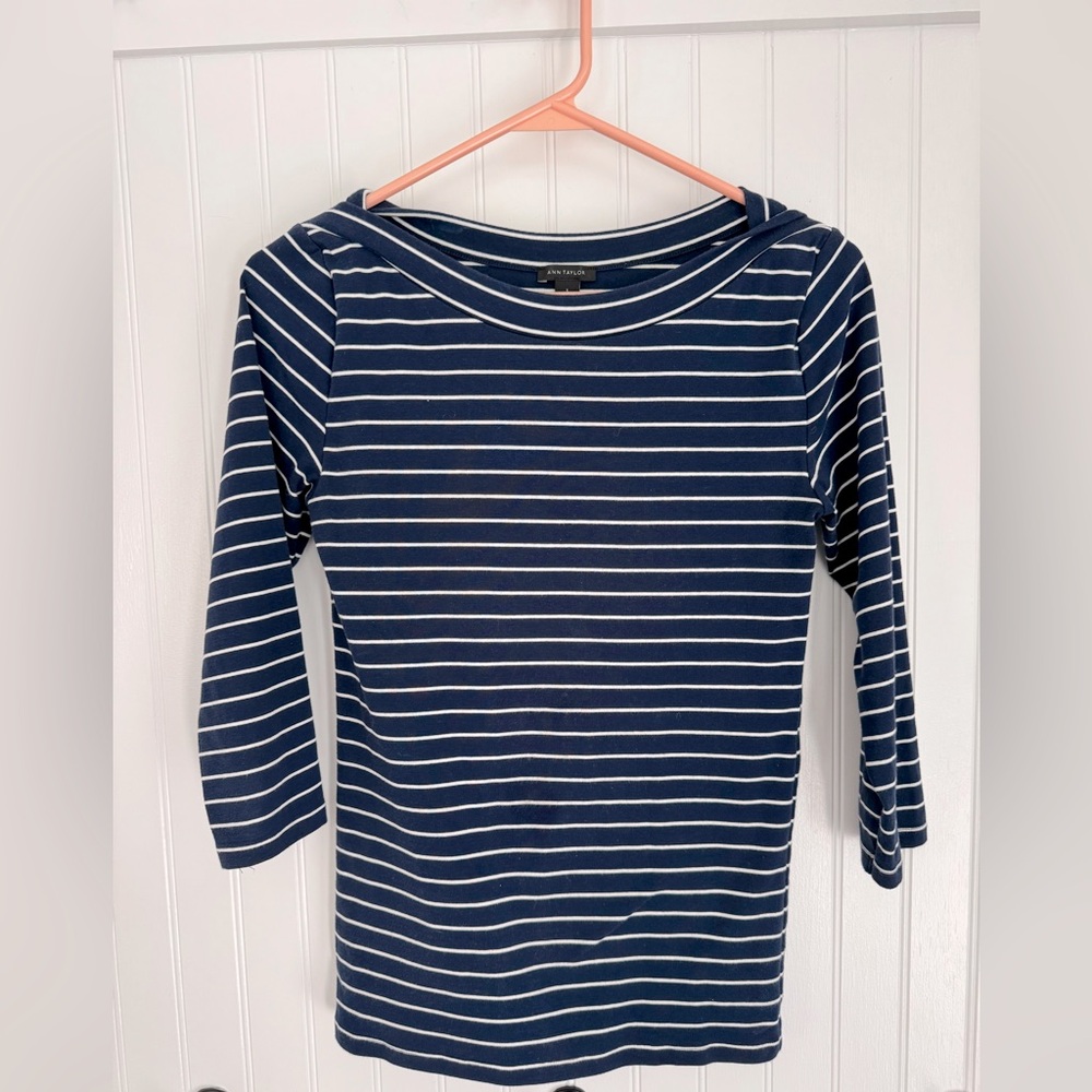 Ann Taylor women's top, size small. Blue and white stripes.